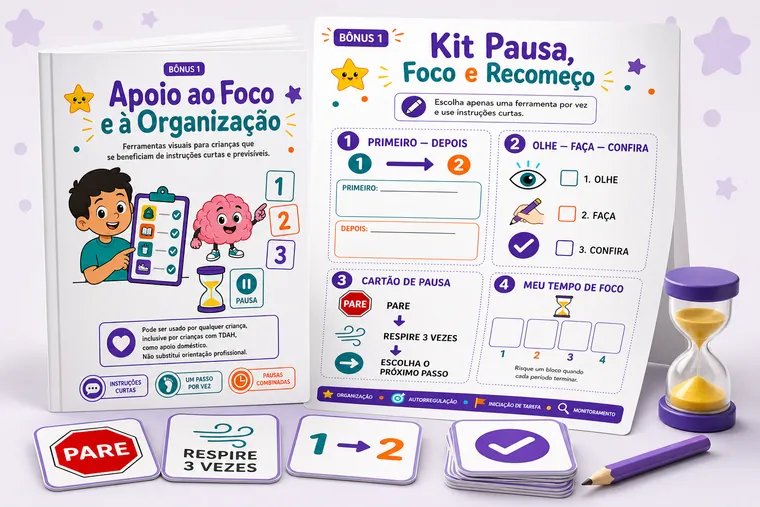 Kit Pausa, Foco e Recomeço: cartões de apoio ao foco e à organização
