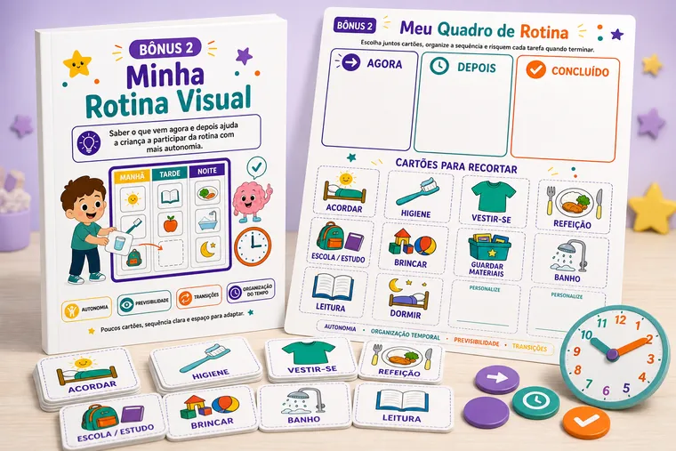 Minha Rotina Visual: quadro de rotina com cartões ilustrados para recortar