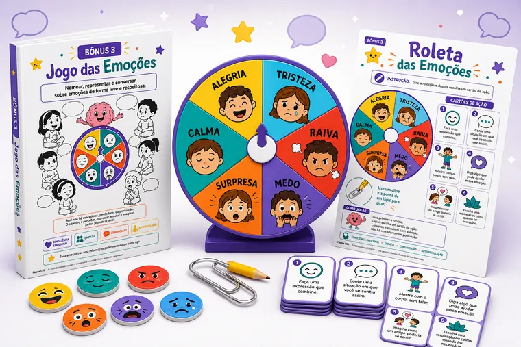 Jogo das Emoções: roleta das emoções e cartões de ação para recortar